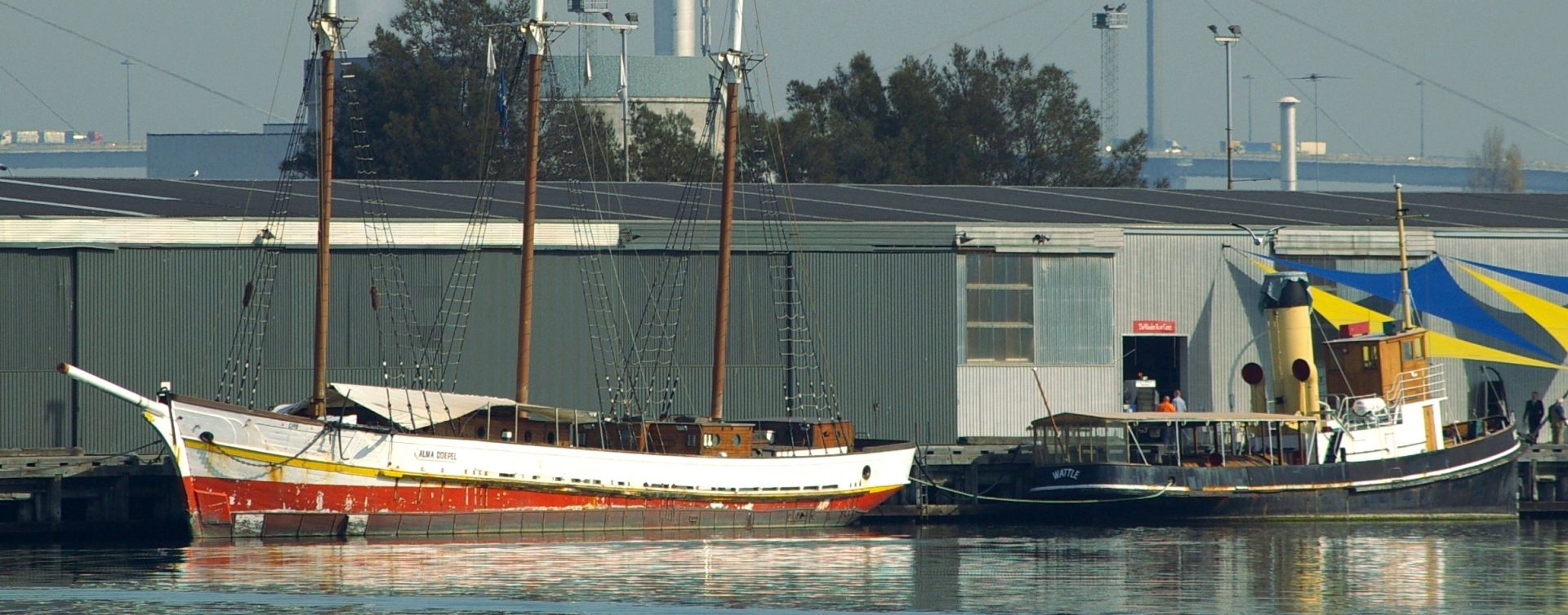 Wattle009withAlma2008 Awaiting restoration, Alma Doepel and Wattle. North Wharf, Victoria Docks, 20 May 2008, Jeff Malley